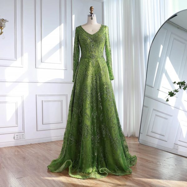 Nove Dress Green Beaded Lace Long Sleeve Evening Dress 1 - Nove Dress