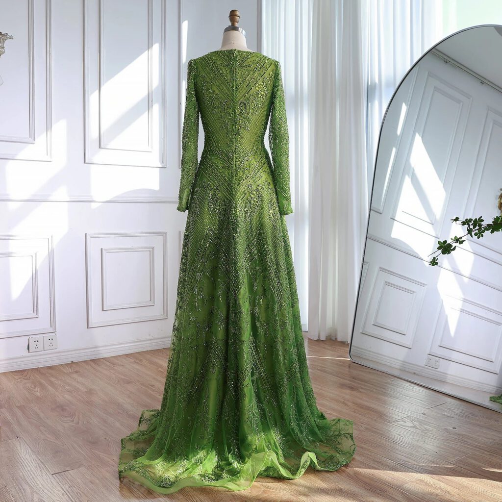Nove Dress Green Beaded Lace Long Sleeve Evening Dress