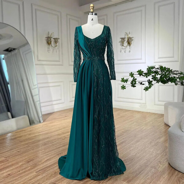 Nove Dress Green Beaded Lace Satin Mermaid Arabic Evening Dress 1 - Nove Dress