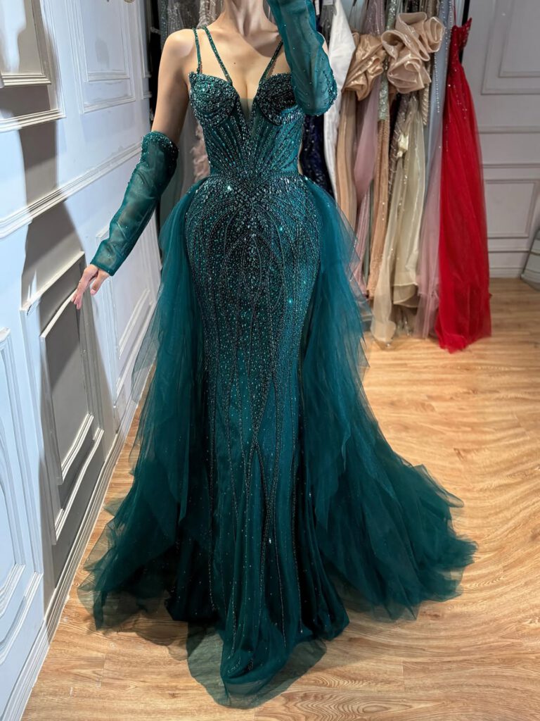 Nove Dress Green Beaded Mermaid Evening Dress - Style