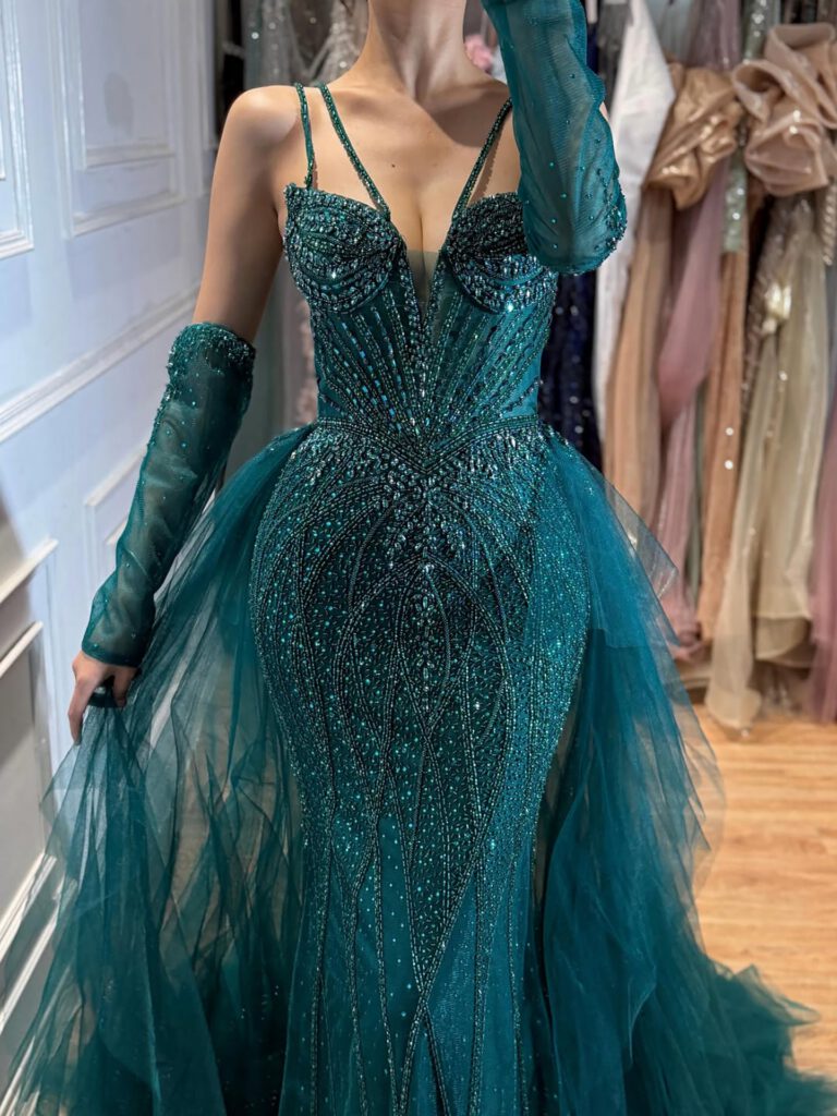 Nove Dress Green Beaded Mermaid Evening Dress - Style