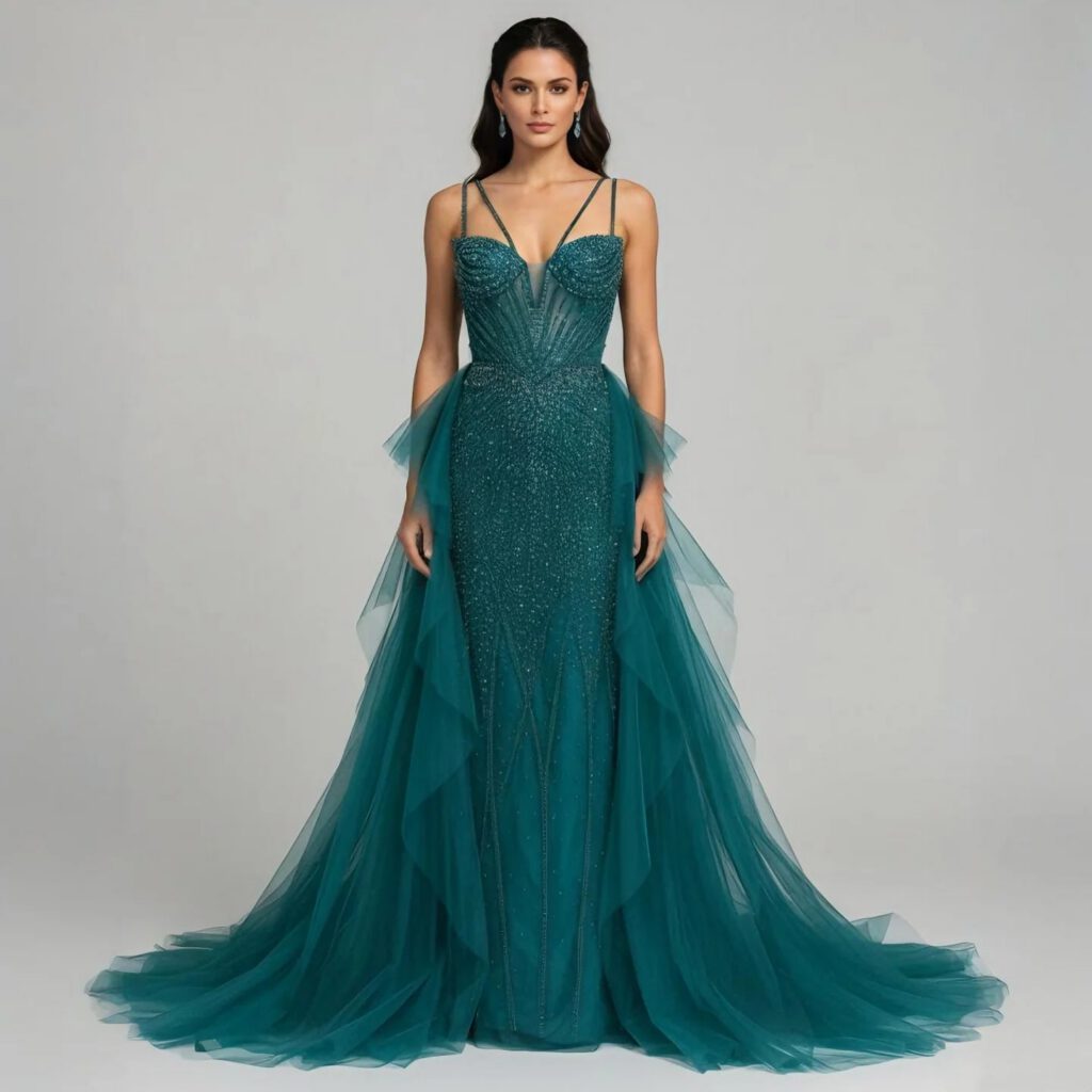 Nove Dress Green Beaded Mermaid Evening Dress - Style