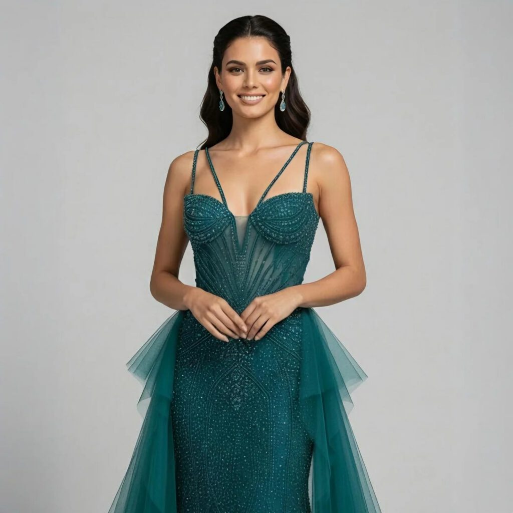 Nove Dress Green Beaded Mermaid Evening Dress - Style