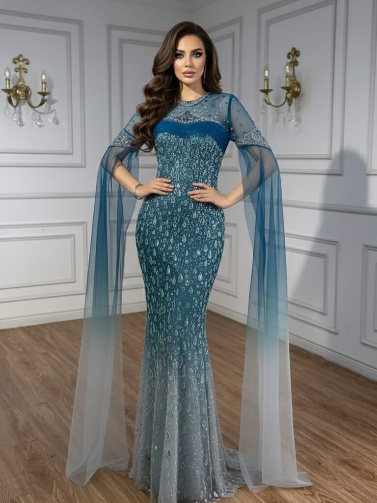 Nove Dress فستان سهرة أخضر حورية البحر عربي