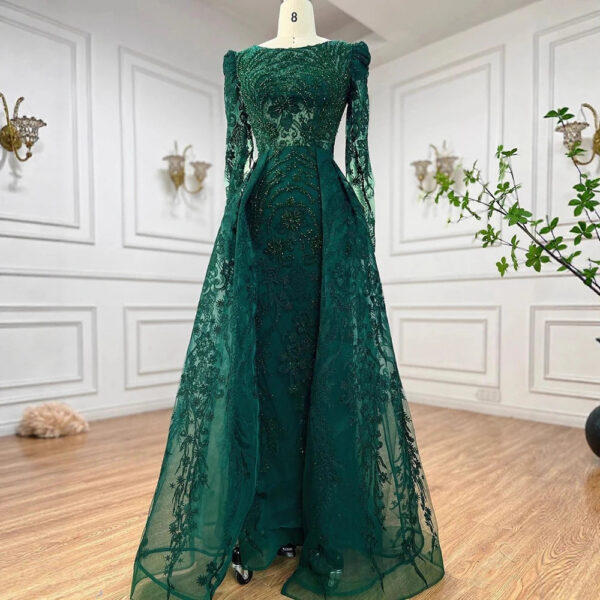 Nove Dress Green Overskirt Mermaid Modest Evening Dress 1 - Nove Dress