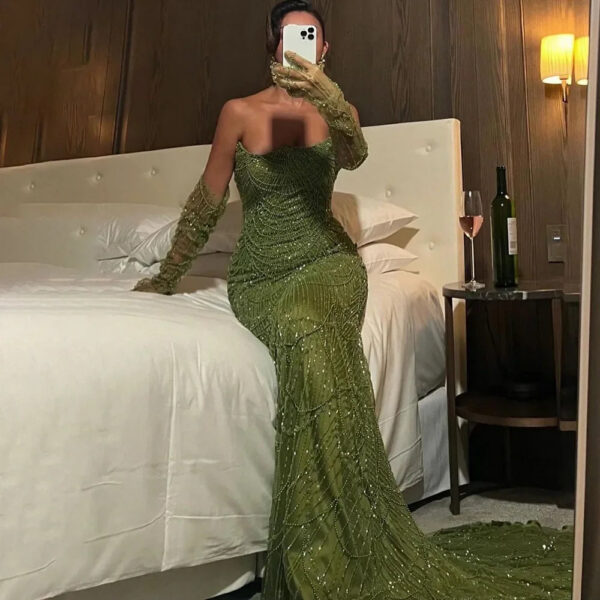 Nove Dress Green Pearl Beaded Mermaid Evening Dress 1 - Nove Dress