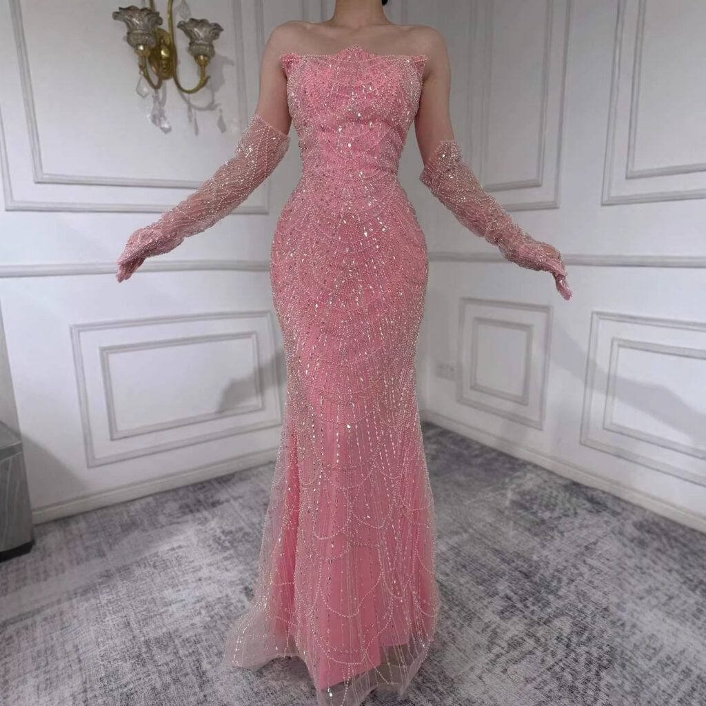 Nove Dress فستان سهرة أخضر حورية البحر مطعم باللؤلؤ