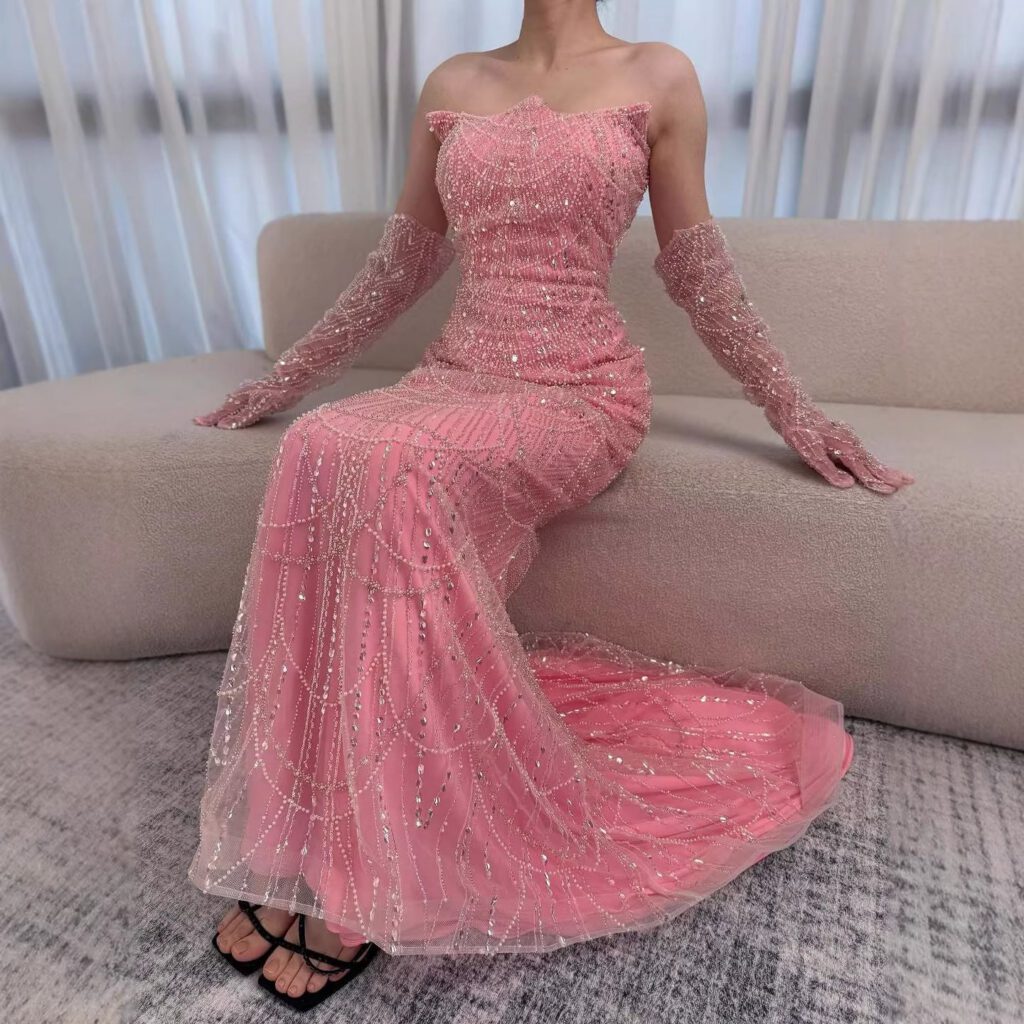 Nove Dress فستان سهرة أخضر حورية البحر مطعم باللؤلؤ