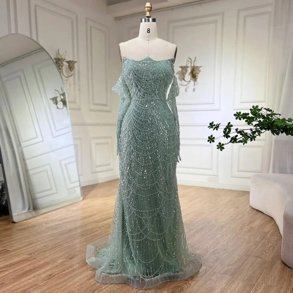 Nove Dress فستان سهرة أخضر حورية البحر مطعم باللؤلؤ