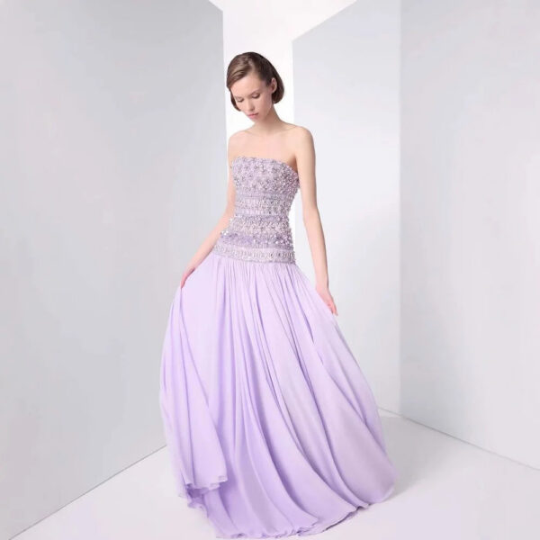 Nove Dress Lilac Beaded A-Line Arabic Evening Dress 1 - Nove Dress