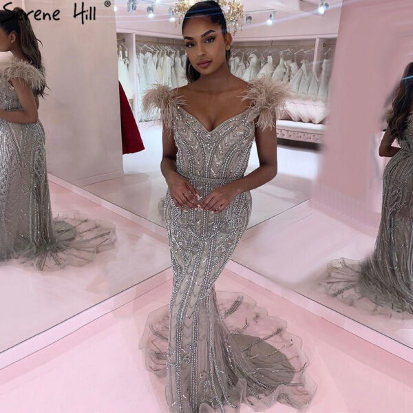 Nove Dress Lilac Beaded Feather Mermaid Evening Dress - Style LA70830 1 - Nove Dress