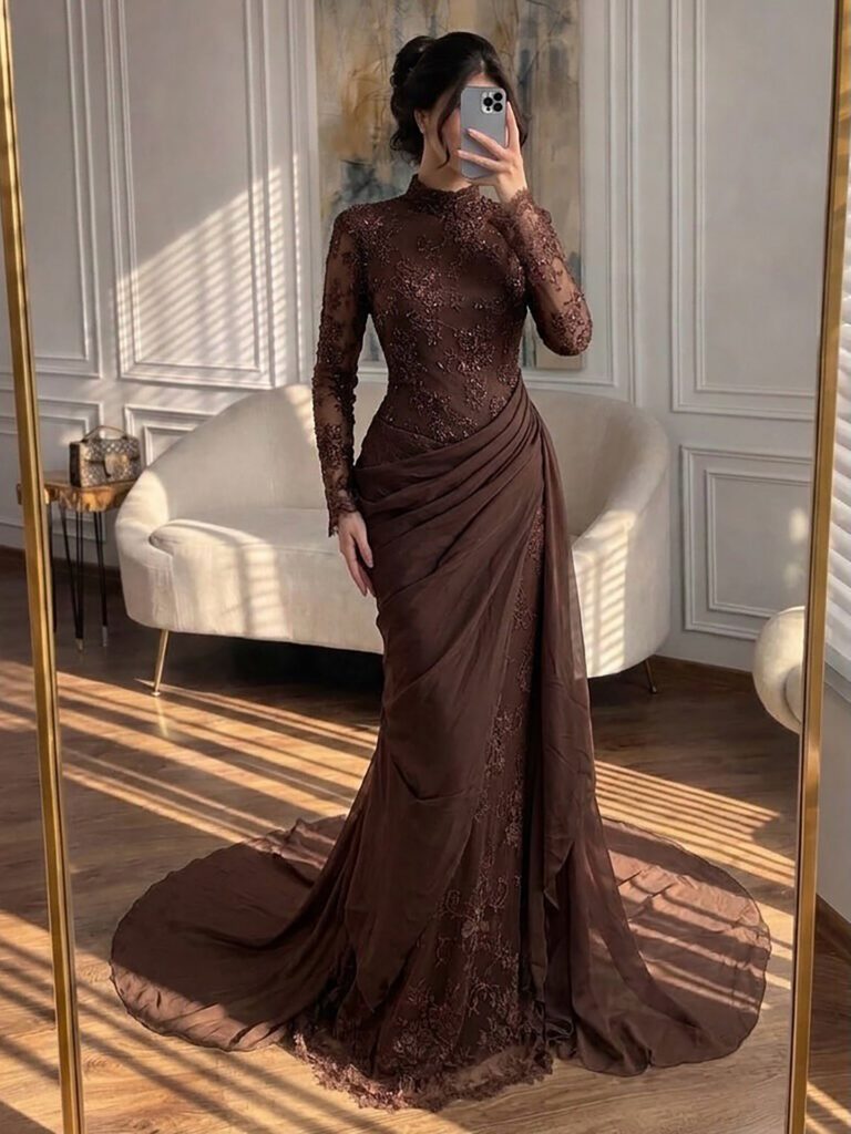 Nove Dress Lilac Beaded High Neck Mermaid Evening Dress