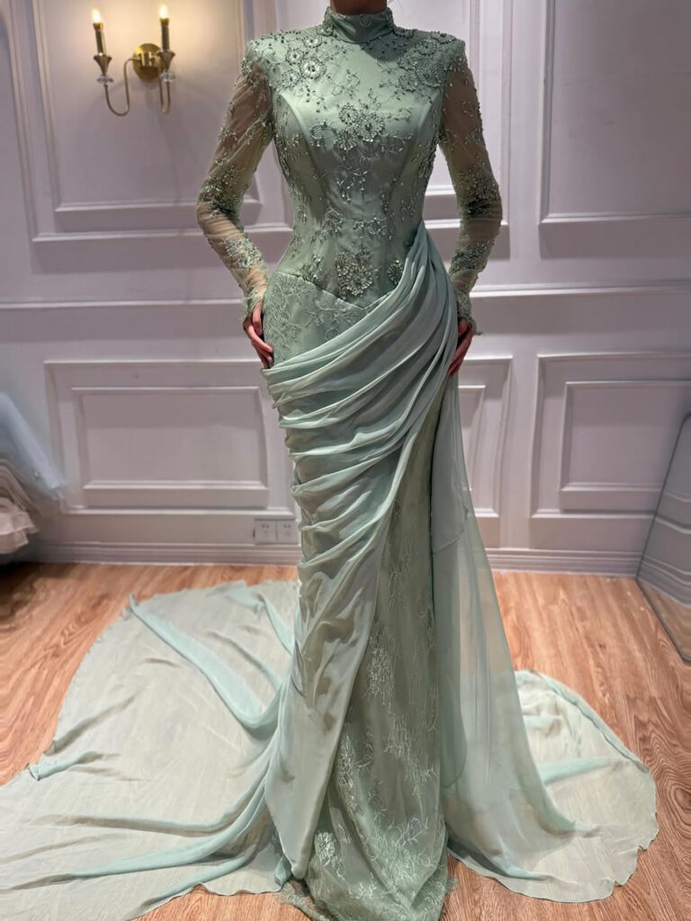 Nove Dress Lilac Beaded High Neck Mermaid Evening Dress