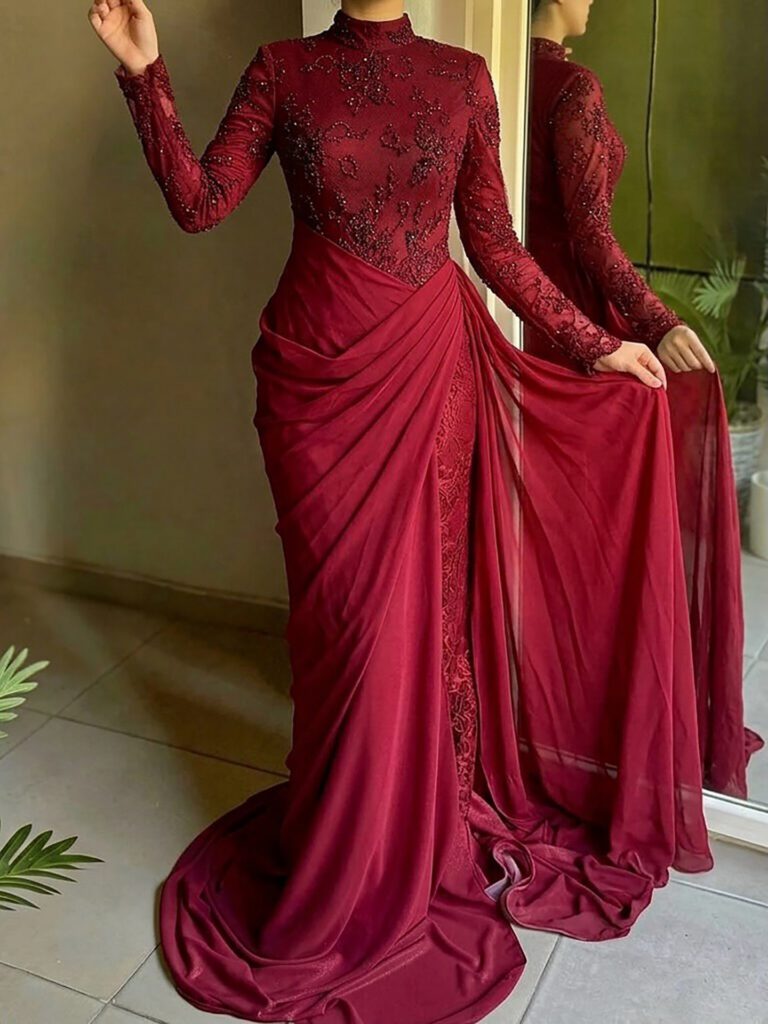 Nove Dress Lilac Beaded High Neck Mermaid Evening Dress