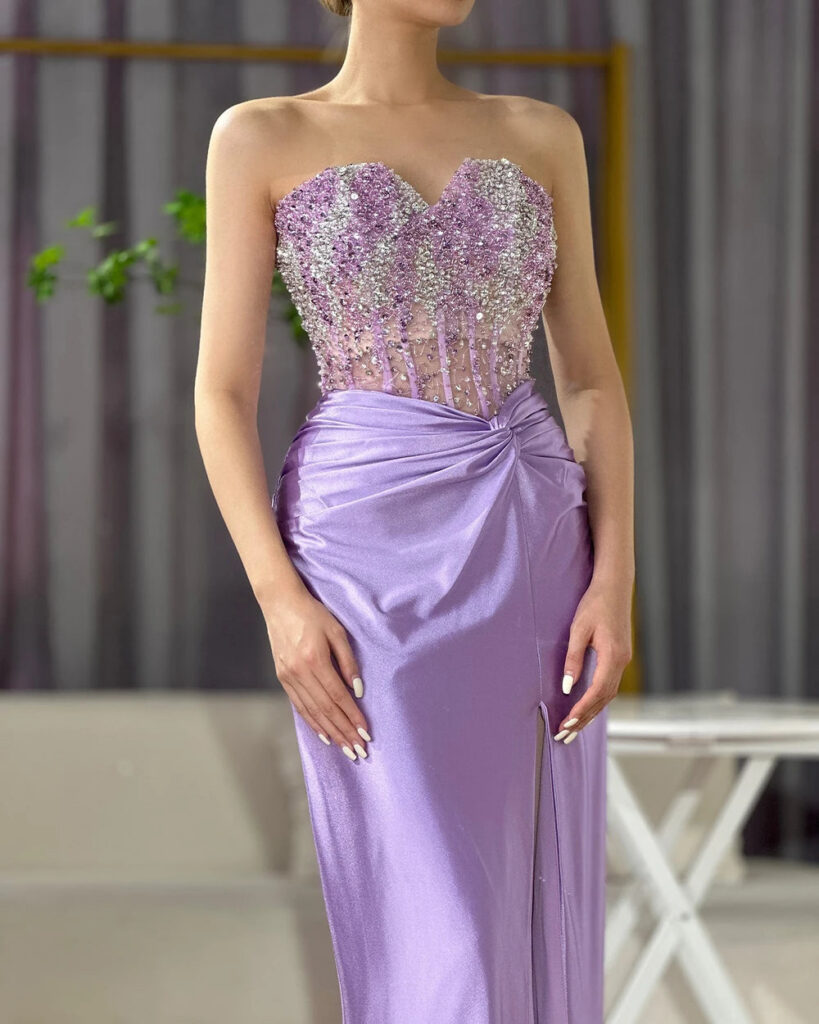 Nove Dress Lilac Beaded High Slit Mermaid Arabic Evening Dress