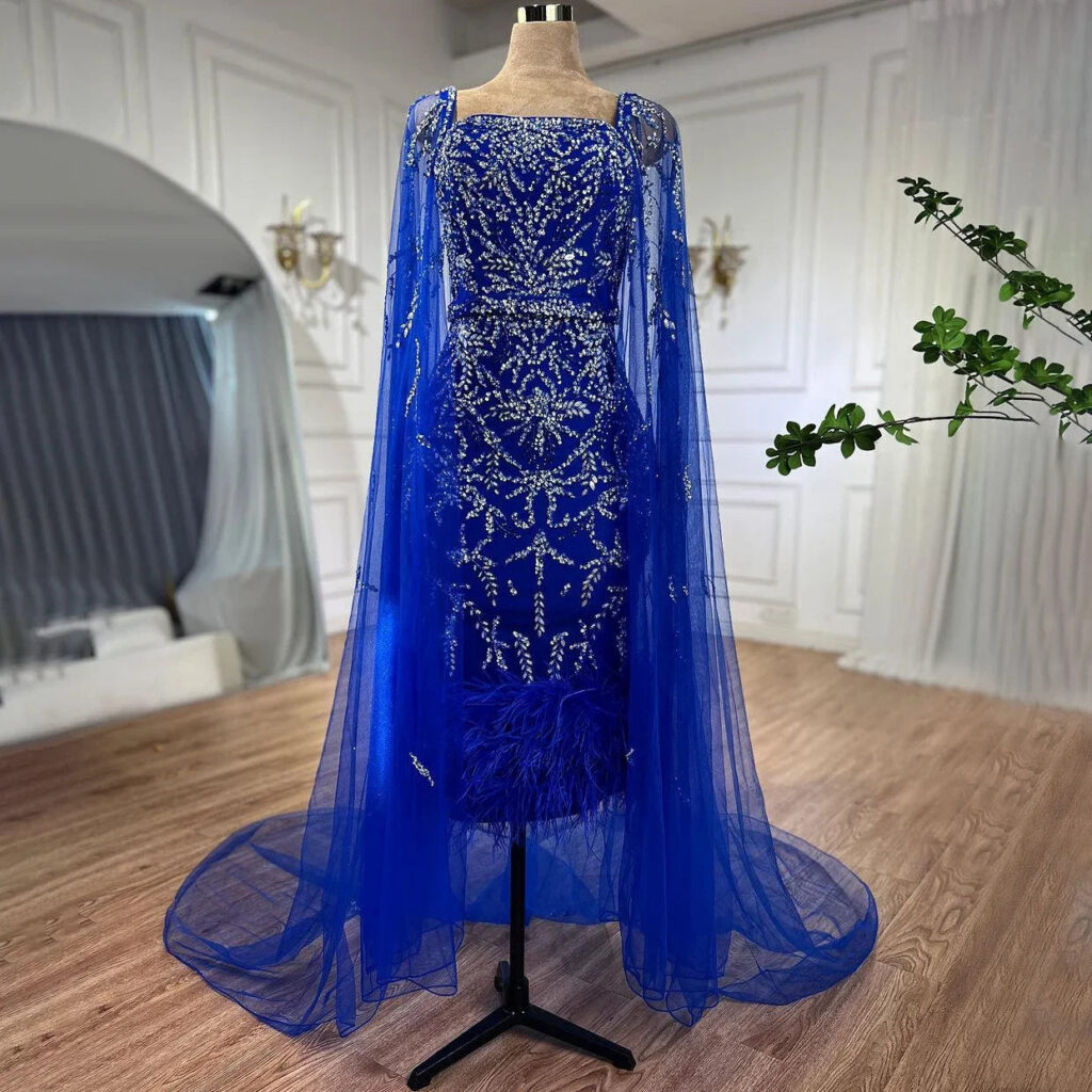 Nove Dress Lilac Feather Cape Sleeve Arabic Evening Dress