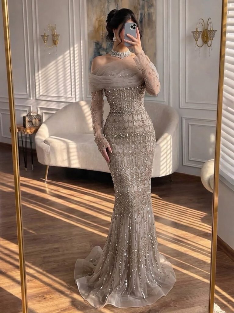 Nove Dress mermaid avondjurk in modest stijl