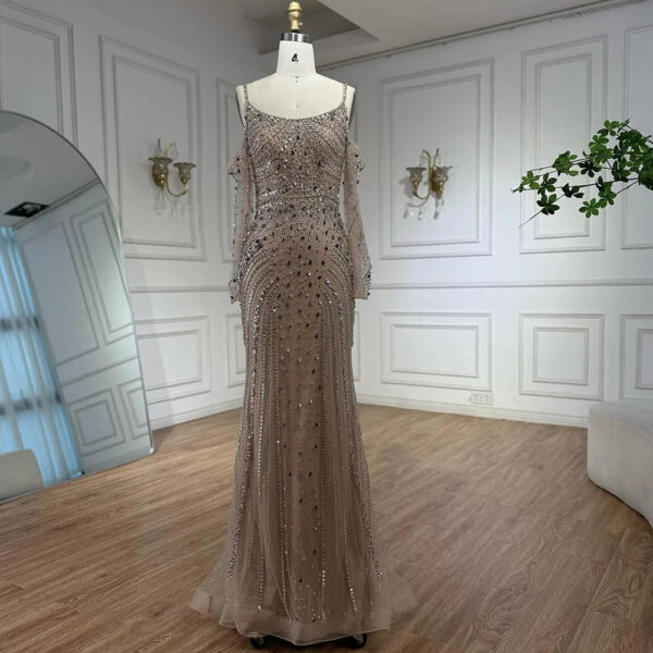 Nove Dress Navy Blue Beaded Long Sleeve Evening Dress 1 - Nove Dress