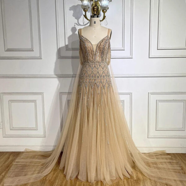 Nove Dress Nude Beaded A-Line Arabic Evening Dress - Style LA71911L 1 - Nove Dress