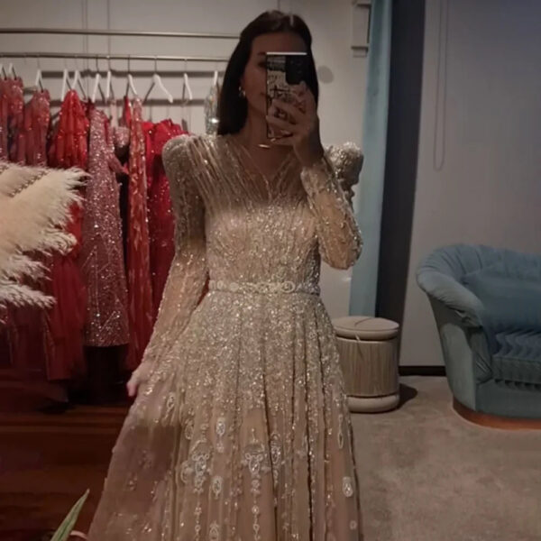 Nove Dress Nude Beaded A-Line Evening Dress - Style LA71803D 1 - Nove Dress