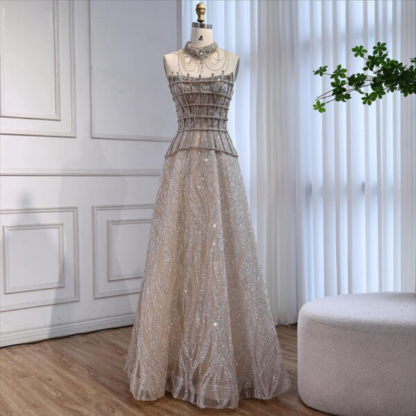 Nove Dress Nude Beaded A-Line Evening Dress - Style LA73163 1 - Nove Dress