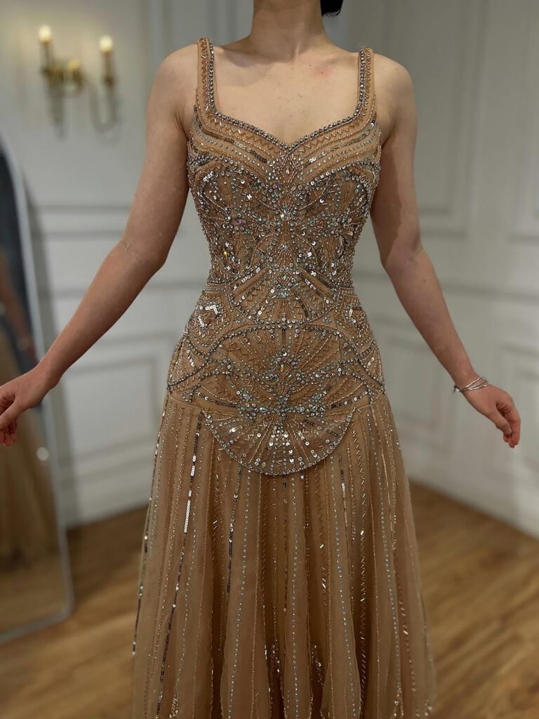 Nove Dress Nude Beaded A-Line Evening Dress - Style