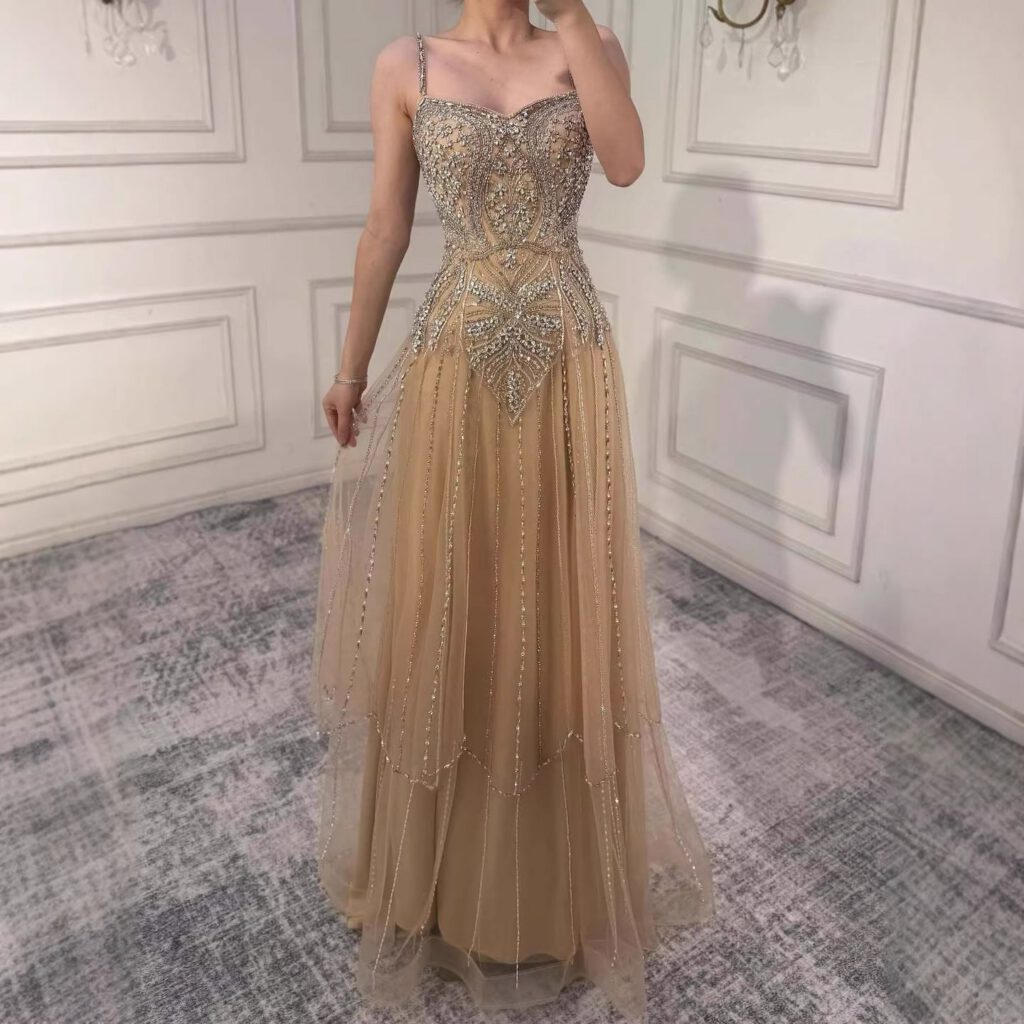 Nove Dress Nude Beaded A-Line Evening Dress - Style