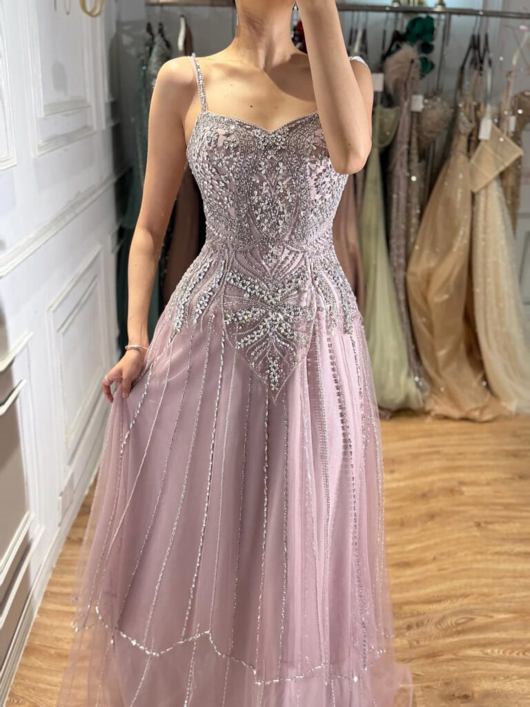 Nove Dress Nude Beaded A-Line Evening Dress - Style