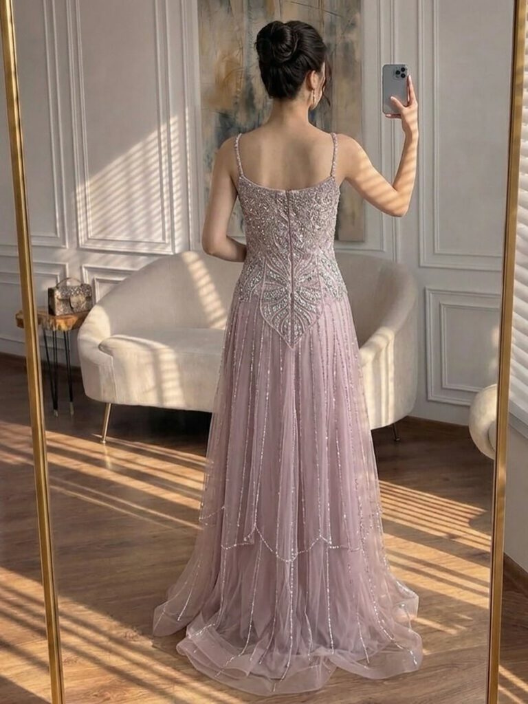 Nove Dress Nude Beaded A-Line Evening Dress - Style