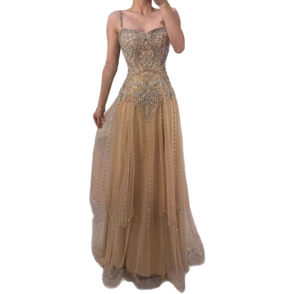 Nove Dress Nude Beaded A-Line Evening Dress - Style