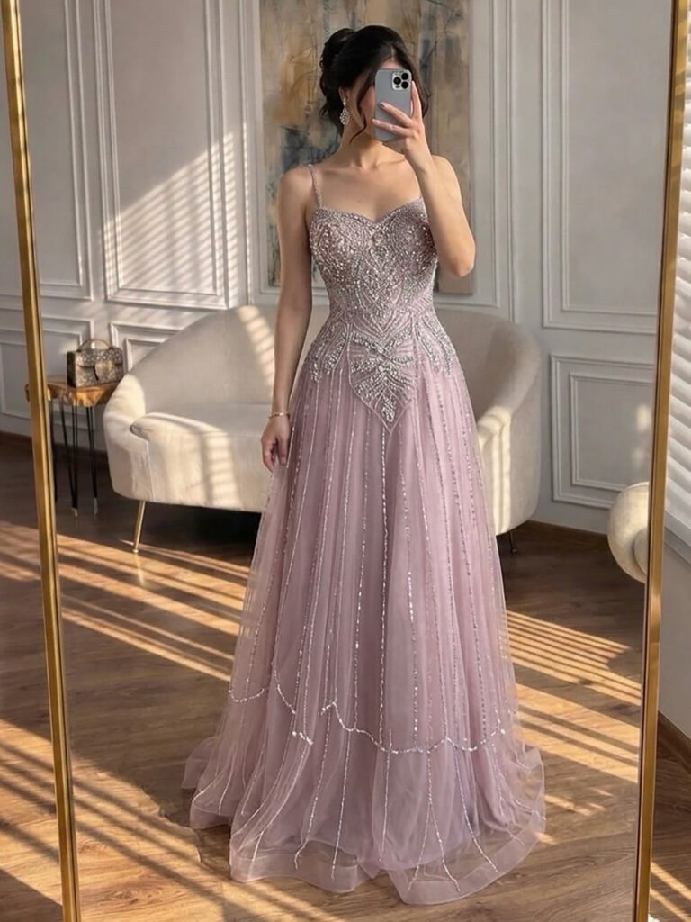 Nove Dress Nude Beaded A-Line Evening Dress - Style