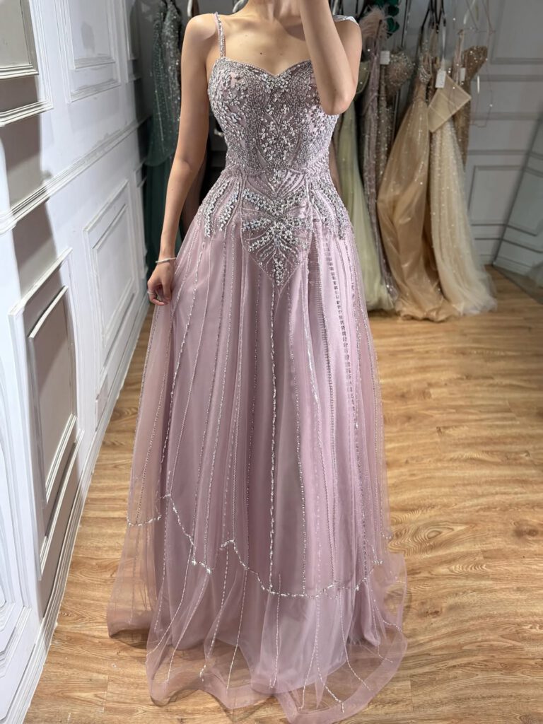 Nove Dress Nude Beaded A-Line Evening Dress - Style