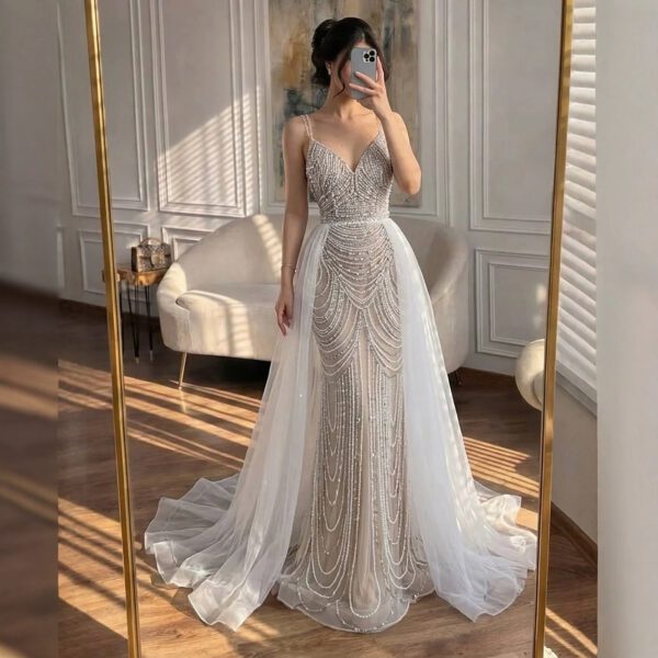 Nove Dress Nude Beaded Arabic Evening Dress - Style LA72253A 1 - Nove Dress