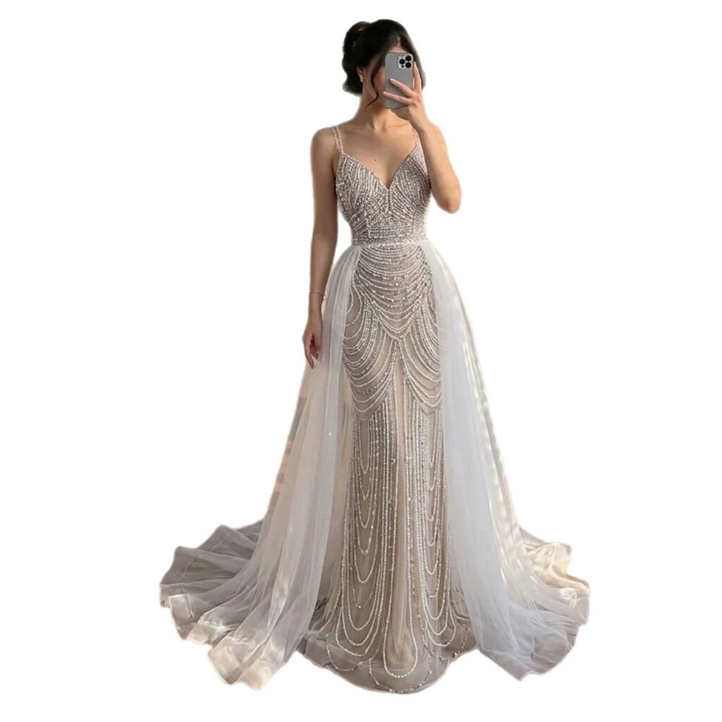 Nove Dress nude avondjurk met borduurwerk in Arabische stijl
