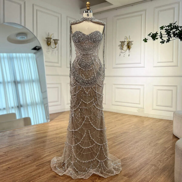 Nove Dress Nude Beaded Arabic Evening Dress - Style LA72876 1 - Nove Dress