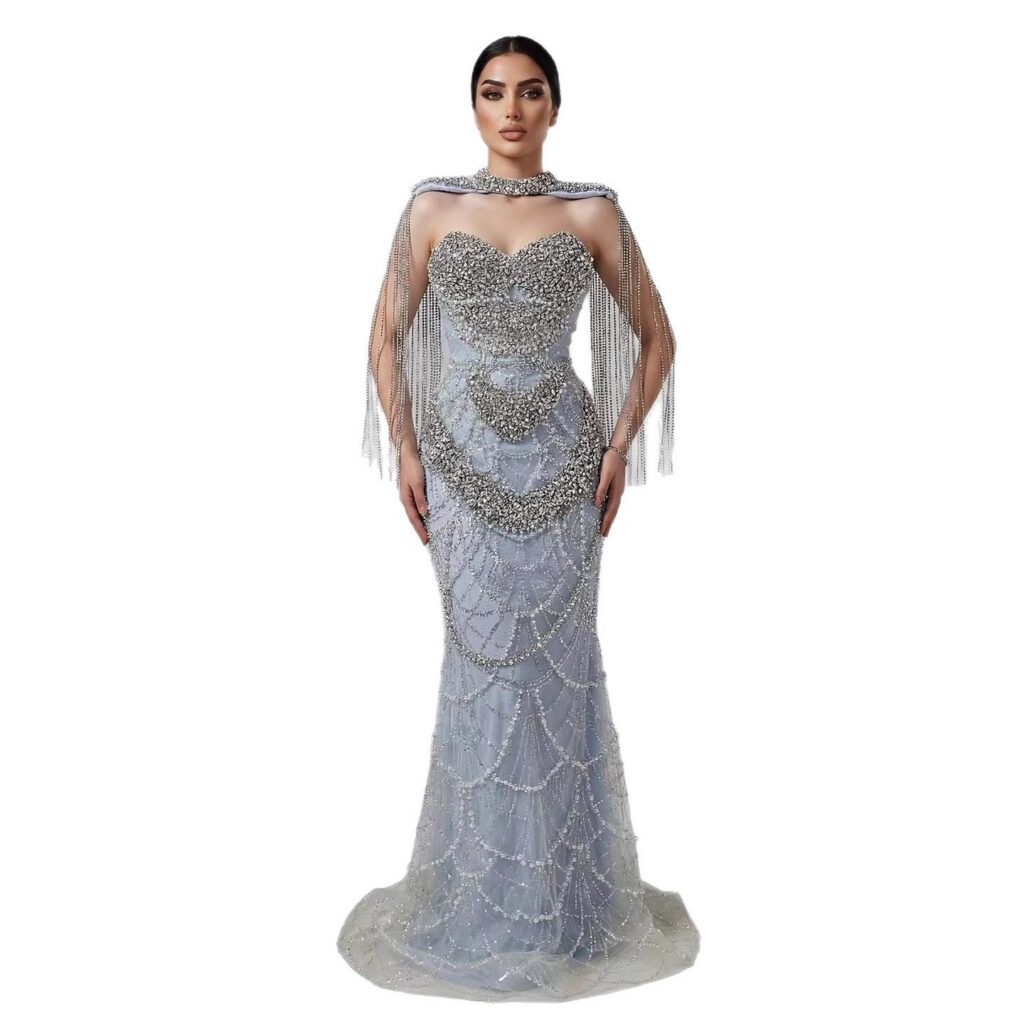 Nove Dress nude avondjurk met borduurwerk in Arabische stijl