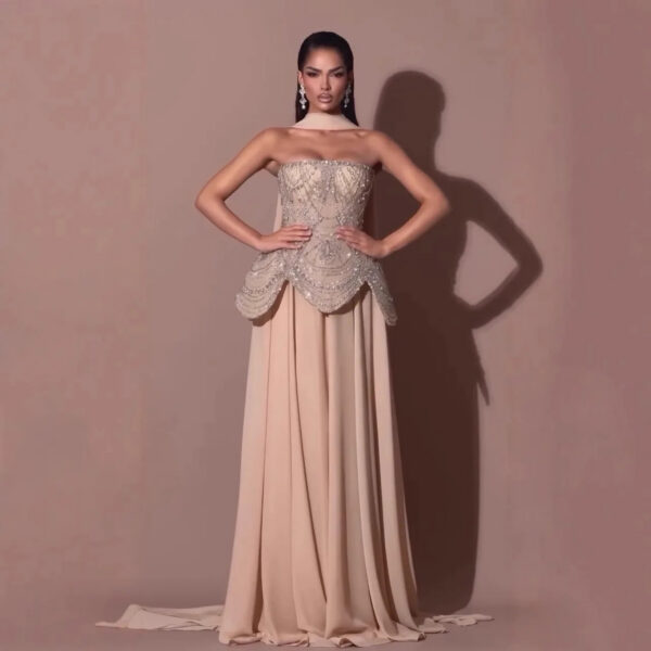 Nove Dress Nude Beaded Chiffon Evening Dress - Style LA72915 1 - Nove Dress