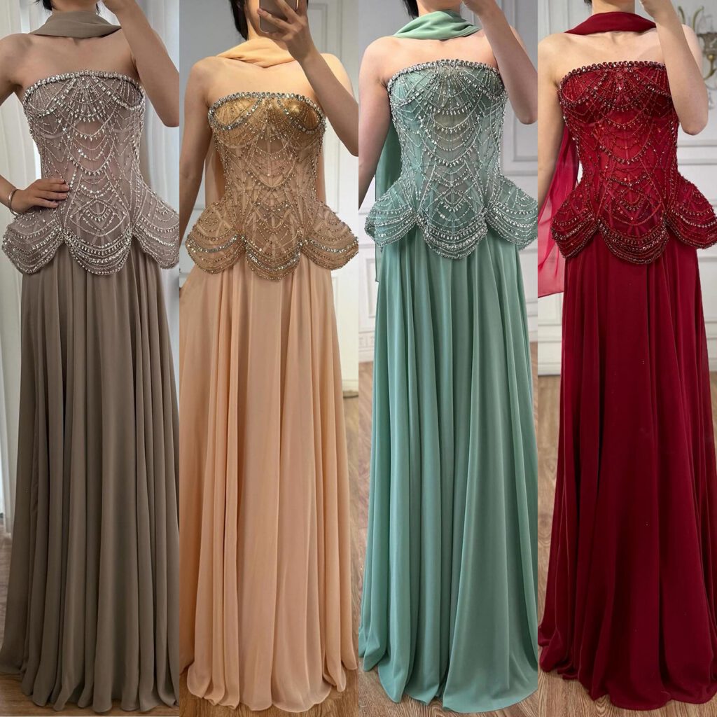 Nove Dress nude avondjurk met borduurwerk en chiffon