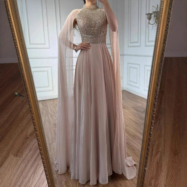 Nove Dress Nude Beaded Chiffon Evening Dress - Style LA73144 1 - Nove Dress