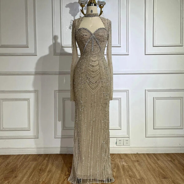 Nove Dress Nude Beaded High Slit Mermaid Arabic Evening Dress 1 - Nove Dress