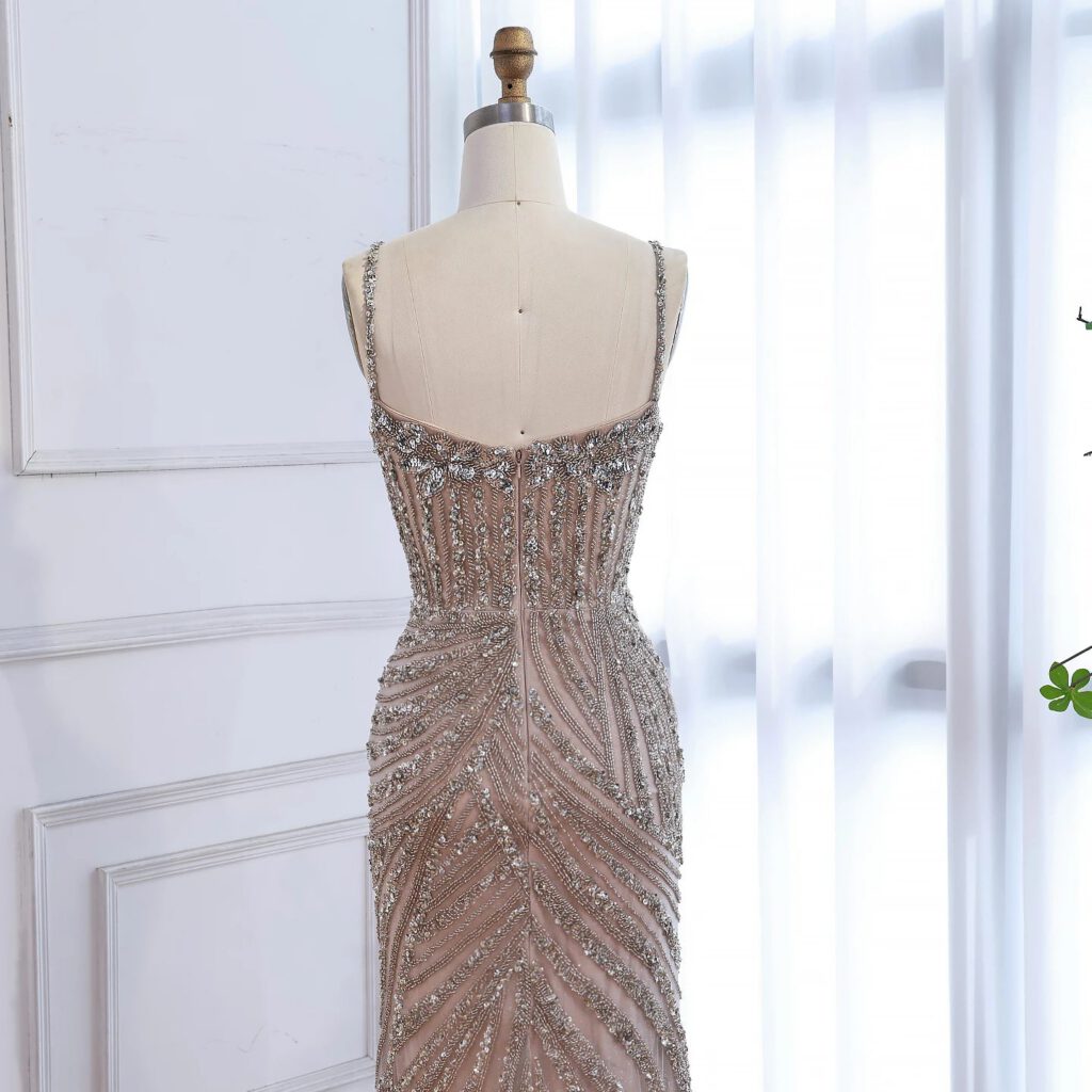 Nove Dress Nude Beaded High Slit Mermaid Evening Dress