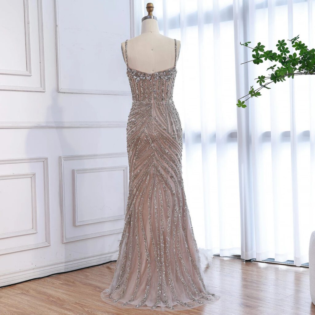 Nove Dress Nude Beaded High Slit Mermaid Evening Dress