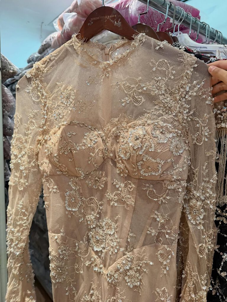 Nove Dress Nude Beaded Lace Long Sleeve Mermaid Evening Dress
