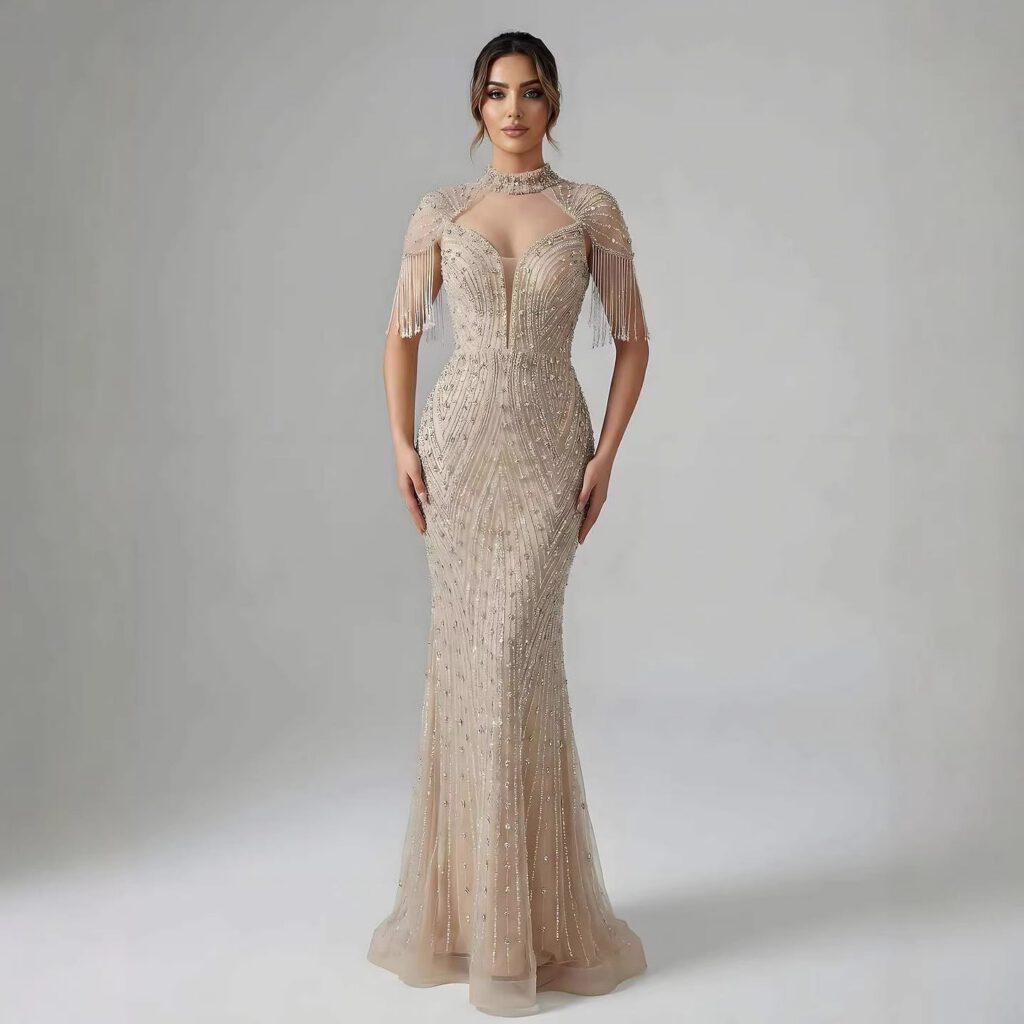 Nove Dress nude Meerjungfrau Abendkleid mit Perlenstickerei im arabischen Stil