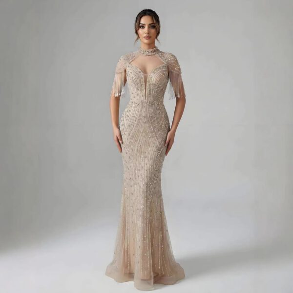Nove Dress Nude Beaded Mermaid Arabic Evening Dress - Style LA73466 1 - Nove Dress
