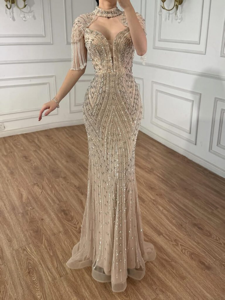 Nove Dress nude Meerjungfrau Abendkleid mit Perlenstickerei im arabischen Stil