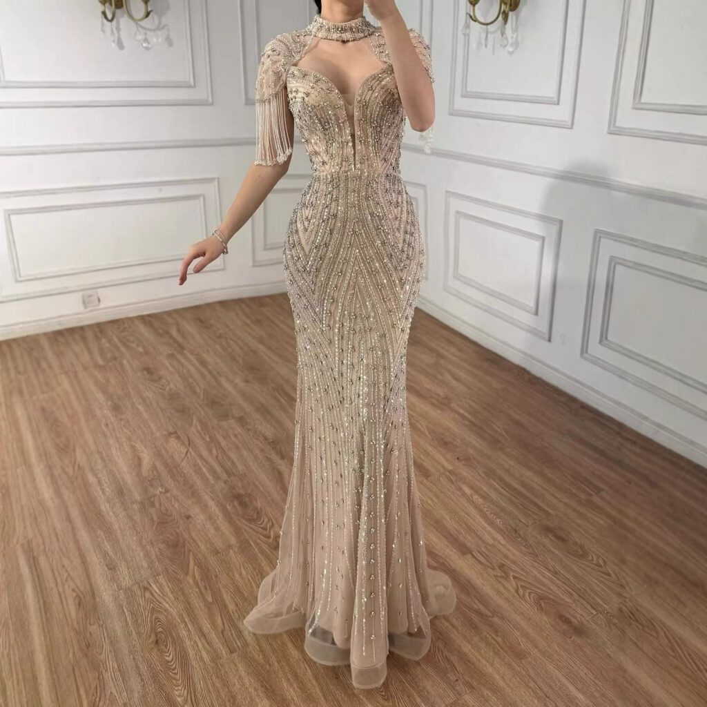 Nove Dress nude Meerjungfrau Abendkleid mit Perlenstickerei im arabischen Stil