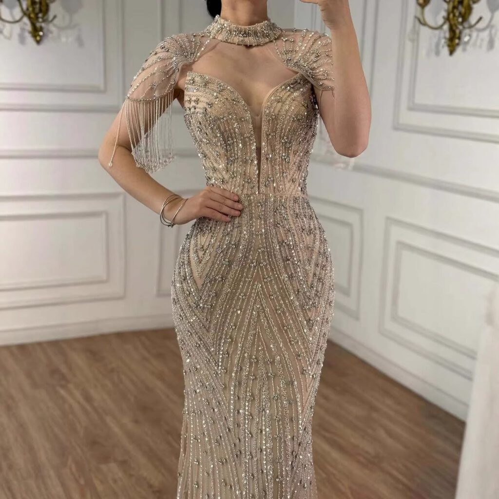 Nove Dress nude Meerjungfrau Abendkleid mit Perlenstickerei im arabischen Stil