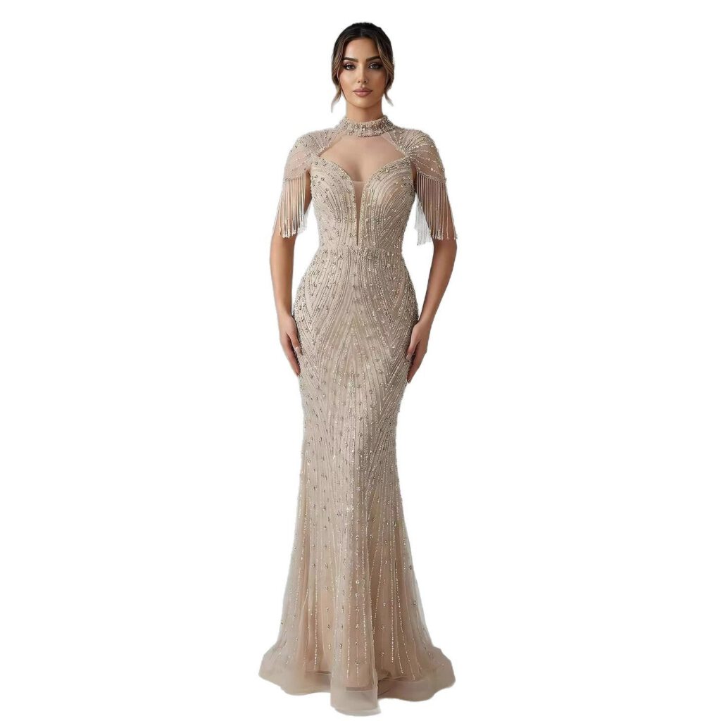 Nove Dress nude Meerjungfrau Abendkleid mit Perlenstickerei im arabischen Stil