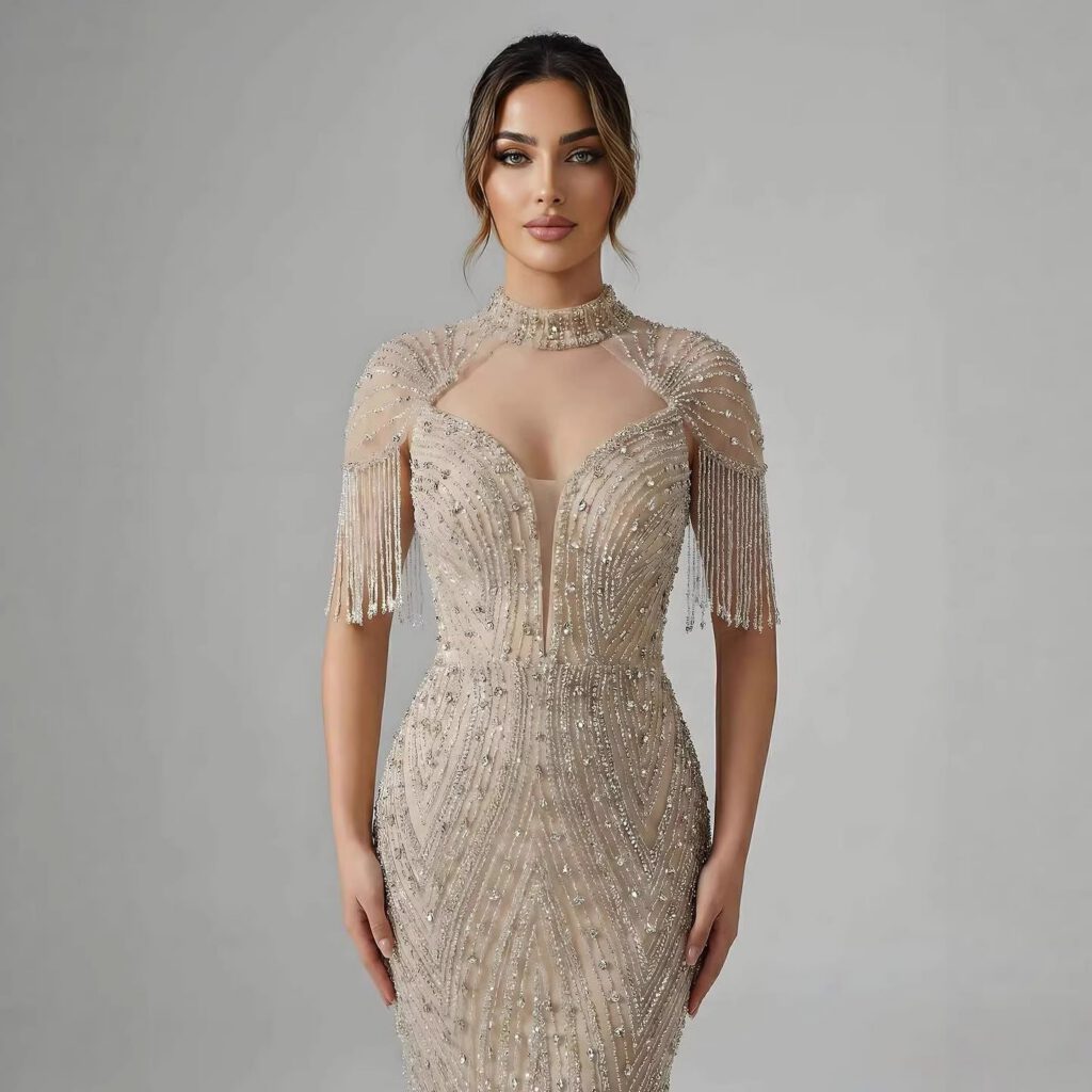 Nove Dress nude Meerjungfrau Abendkleid mit Perlenstickerei im arabischen Stil
